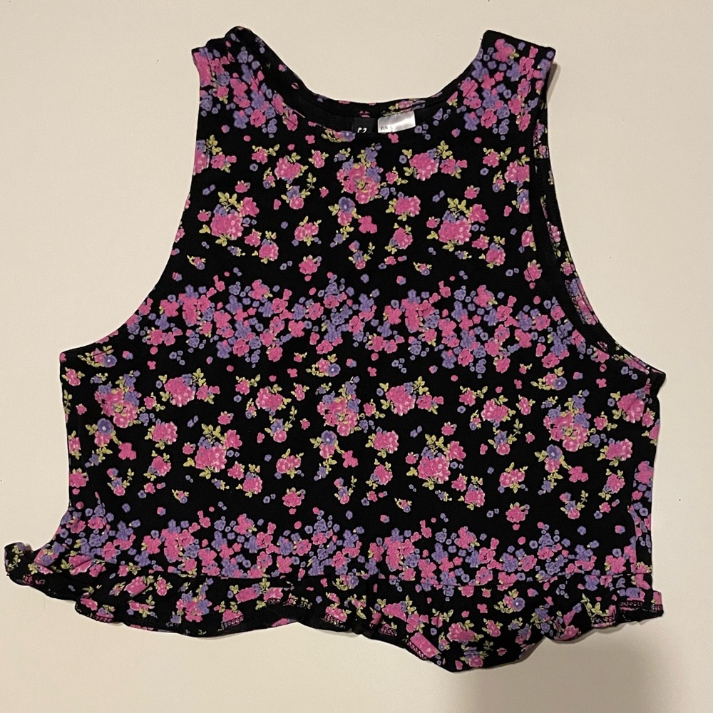 H&M Divided Floral Black Top Size S